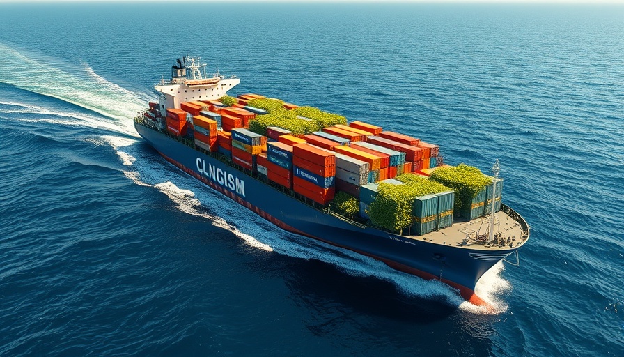 Eco-friendly cargo ship using sustainable marine fuel in logistics, carrying containers.