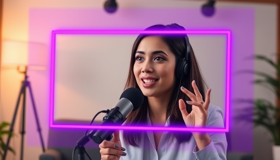 AI-powered ransomware discussion in podcast with professional woman.