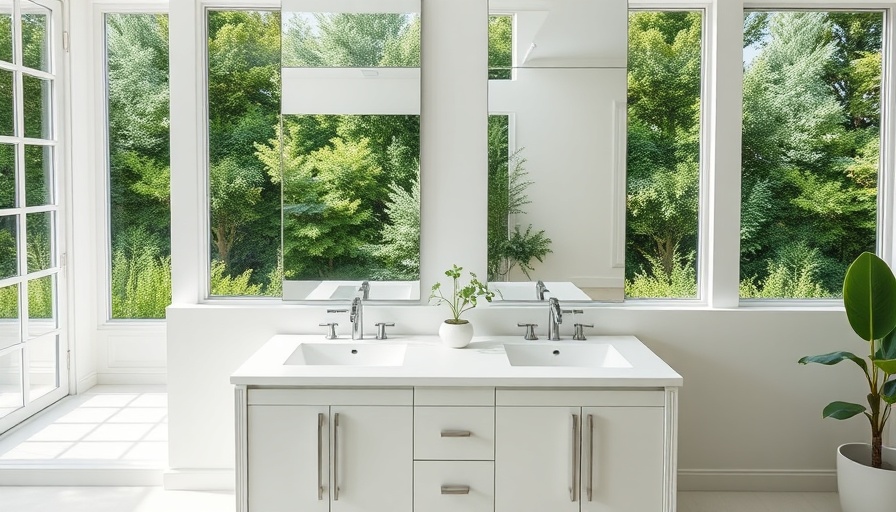 Elegant bathroom with large windows and double sink vanity for best bathroom vanities.