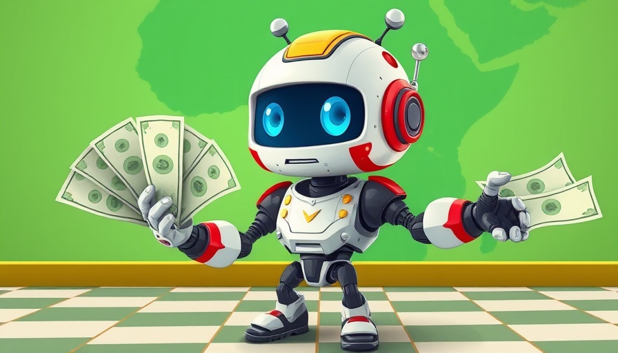 AI talent in Africa: Robot with money in front of African map.