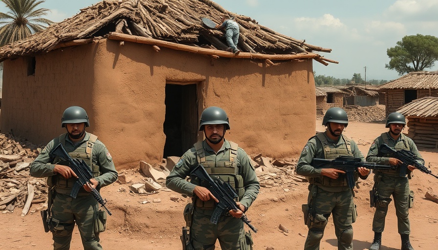 Soldiers surveilling damaged area after Katsina massacre.