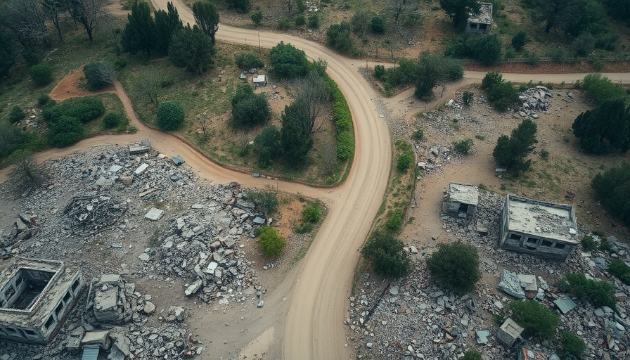 Destruction from Israeli strikes on Lebanon landscape.