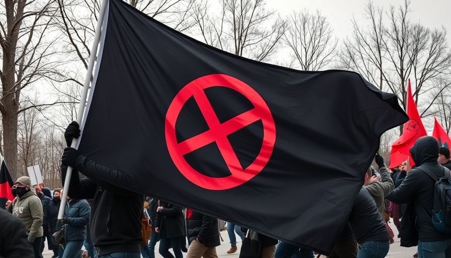 Antifa flags at protest emphasizing free speech debate