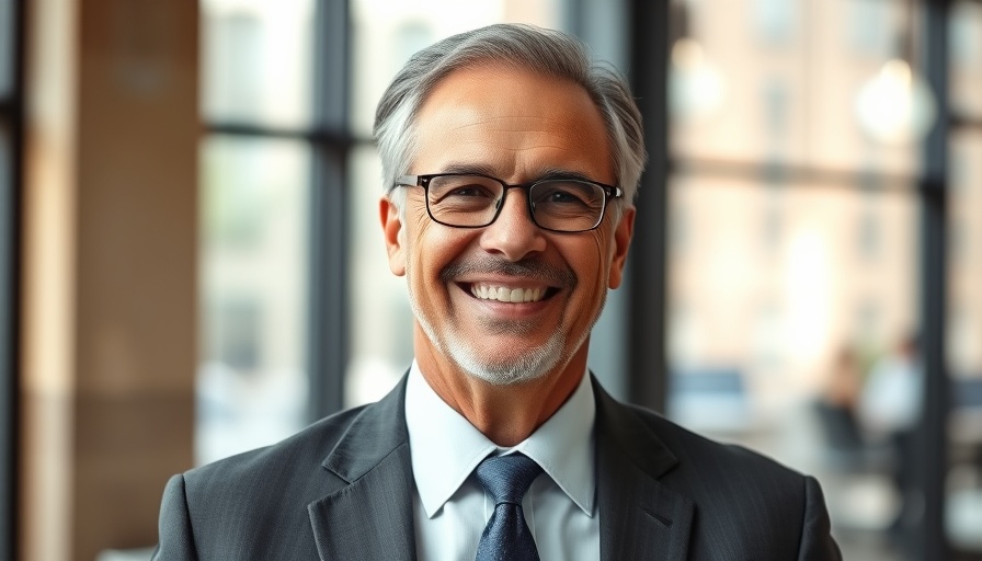 Cheerful CEO in a suit at Spokane airport office