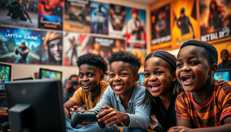 Unreal Engine African kid gamers enjoying a game, vibrant setting.