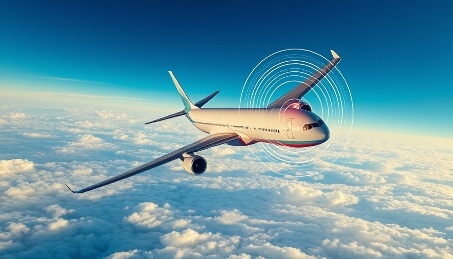 Cargo airplane using real-time cargo tracking service, flying above clouds.