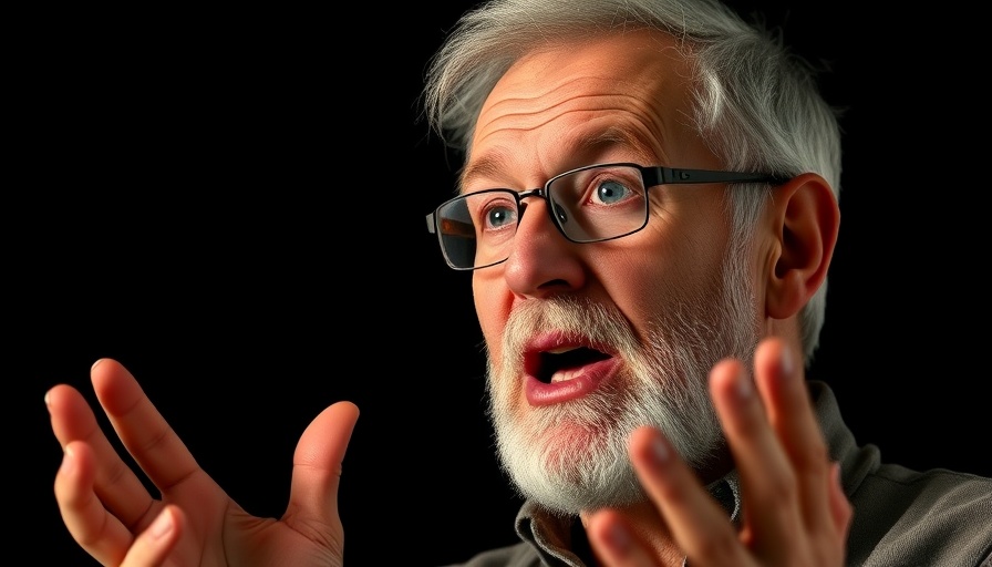 Older man passionately discussing cybersecurity risks and risk analysis.