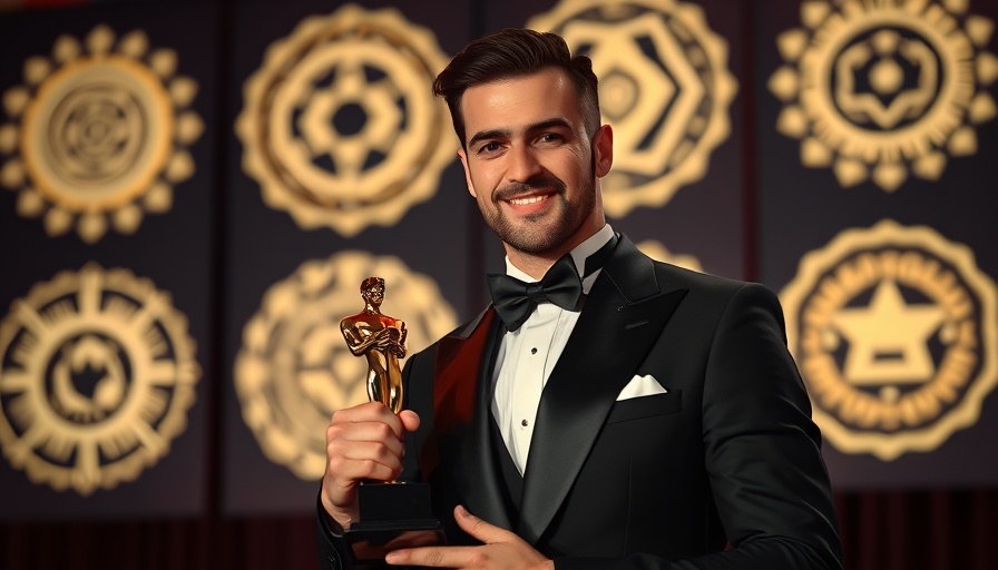 Kimmel's monologue huge views on YouTube: Man in tuxedo holding award