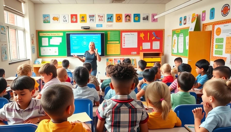 Global teacher shortage depicted in a busy classroom setting with engaged students.