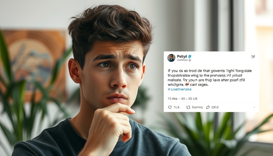 Confused man thinking about easy business ideas with social media comment.