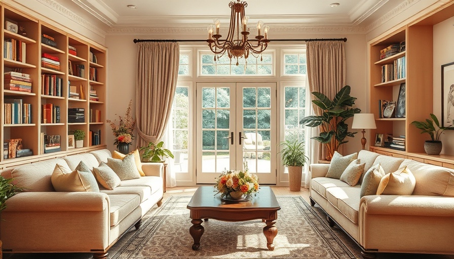 Elegant real estate living room with warm lighting and classic decor.