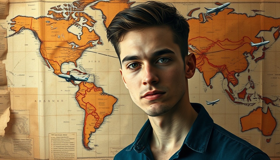 Creative collage depicting a young man's global tech journey.