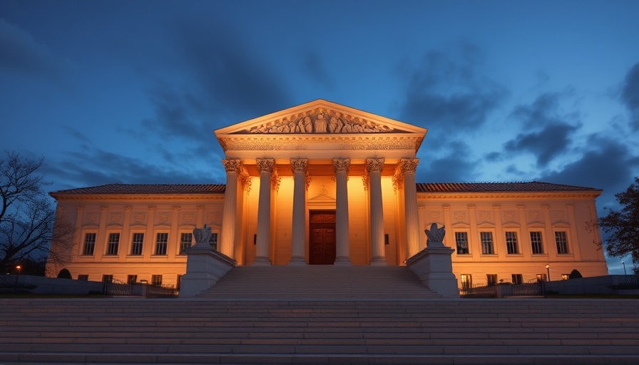 Supreme Court building at night with bright lighting, Supreme Court Education 2025.