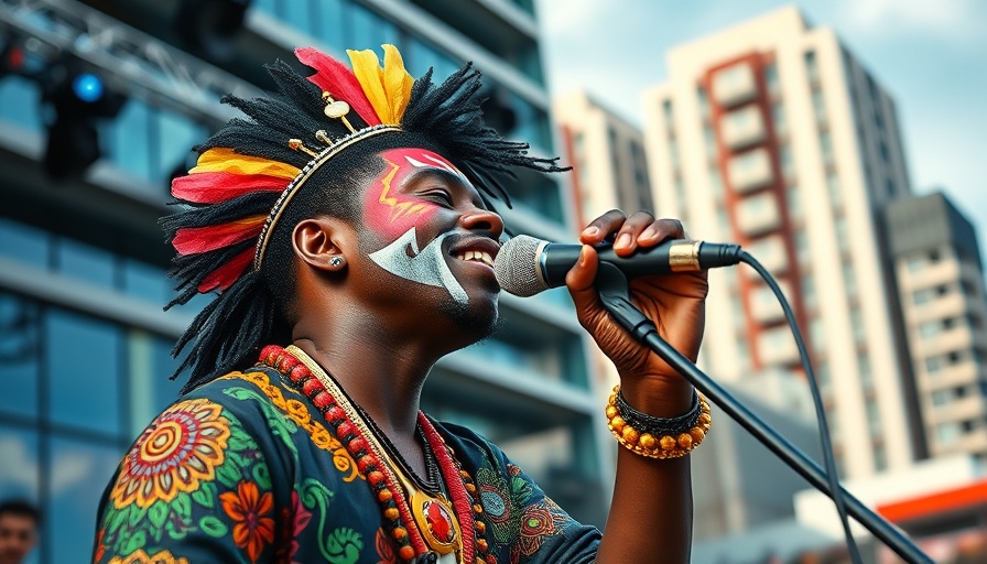 Baba Kuboye Afrobeats musician singing on stage with face paint.
