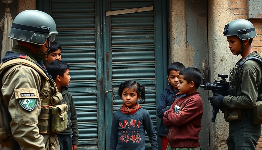 Scene depicting Palestinian children detention in tense encounter.