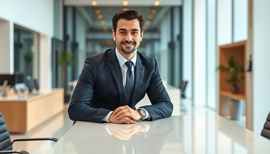 CEO of DSV Contract Logistics leaning on desk in modern office.