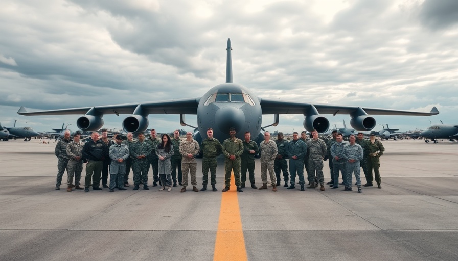 Group on runway with U.S. Air Force aircraft, BACN Program theme.
