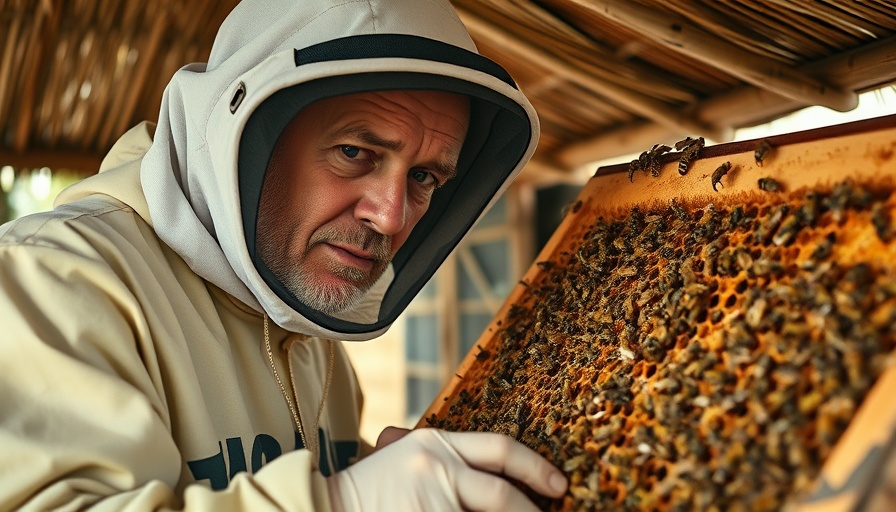 Man examining beehive amid Iraq's Honey Crisis under drought conditions.