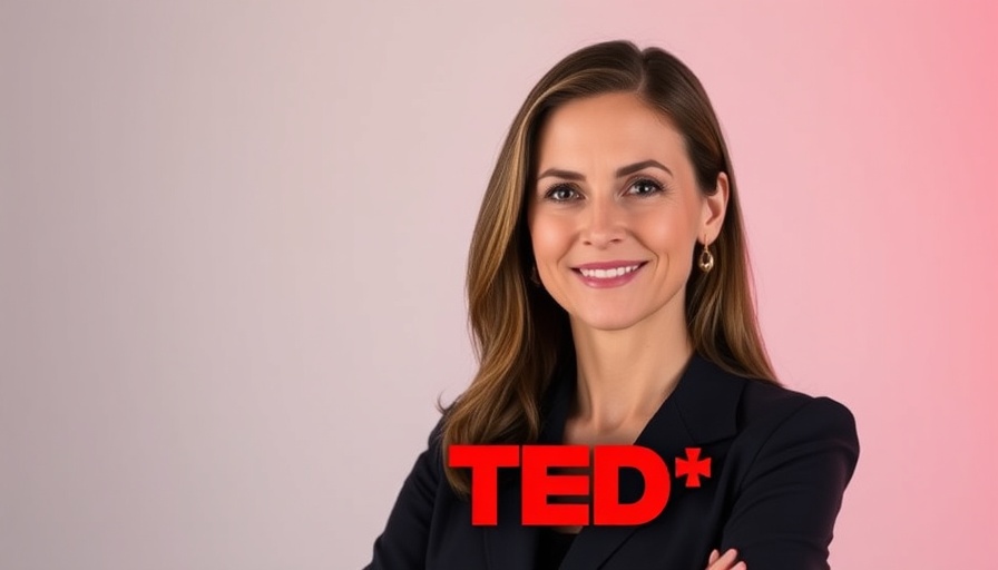 A professional woman discusses aging with strength at a TED talk.