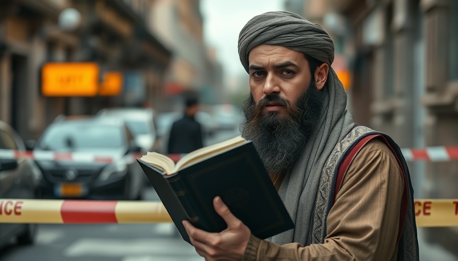 Concerned man holding religious text near UK synagogue attack scene.