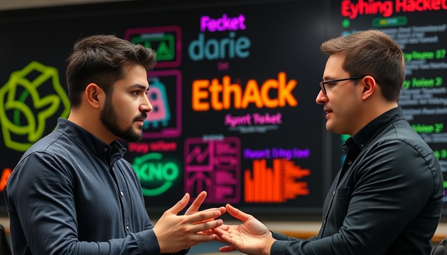 Two men discussing how to become an ethical hacker against a blackboard backdrop.