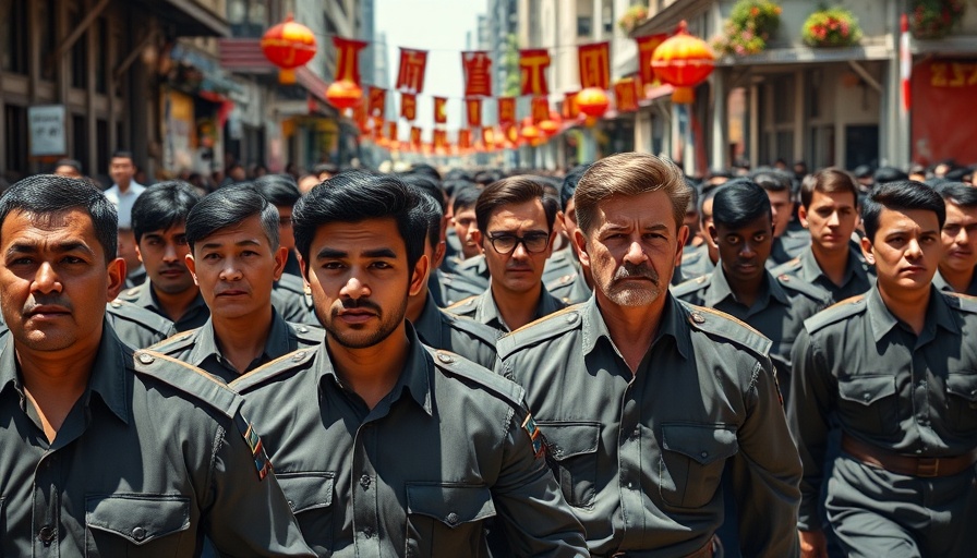Hindu nationalist RSS movement members marching in uniforms.