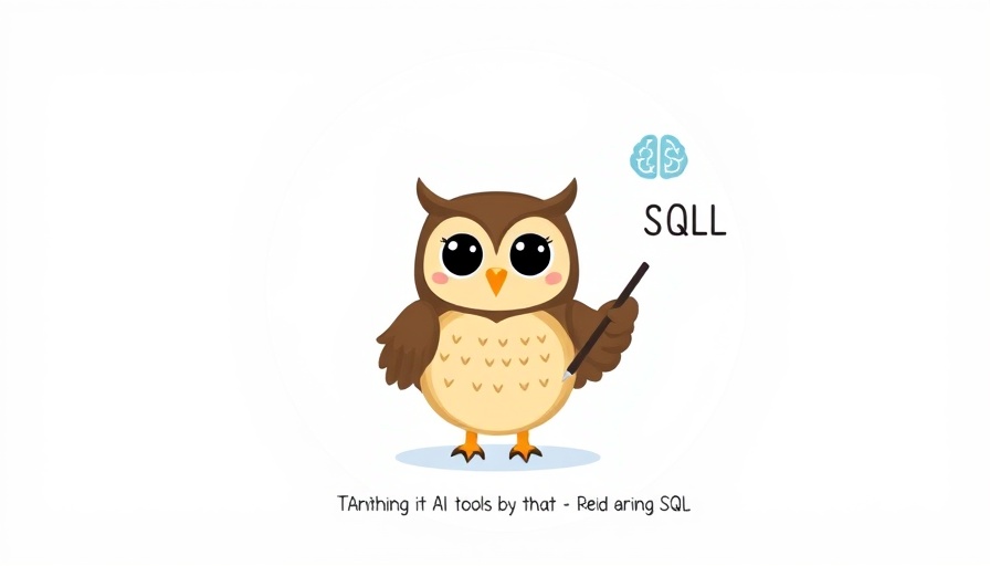 AI tools for SQL programming illustration with wise owl and text.
