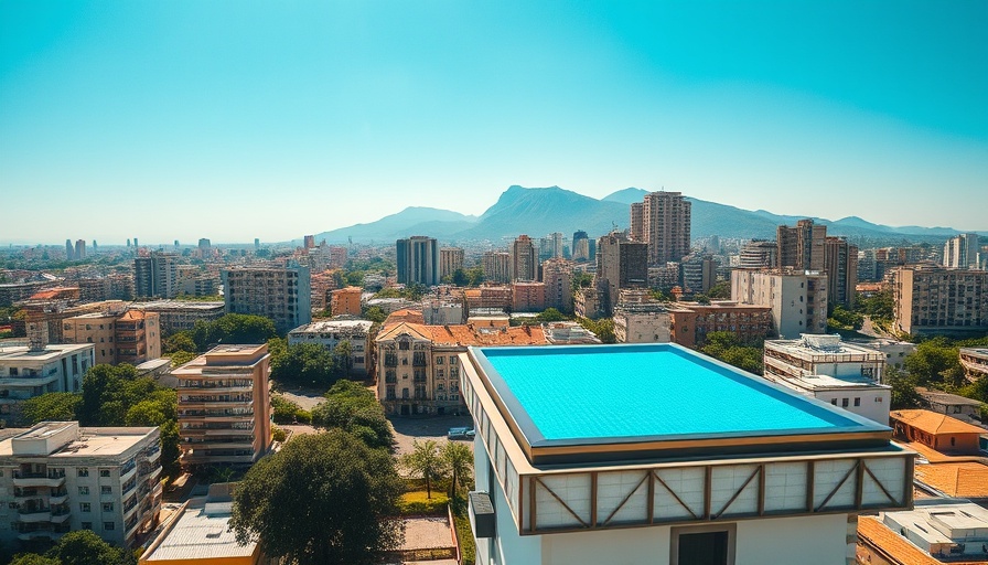 Vibrant aerial view of an African cityscape with mountains and modern architecture.