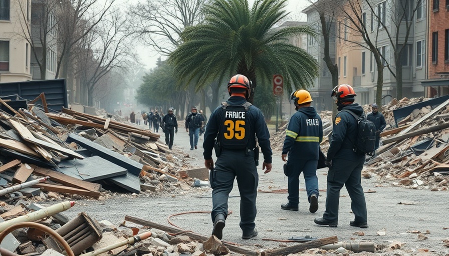 First responders assess destroyed site amid Russia's attacks on Ukraine.