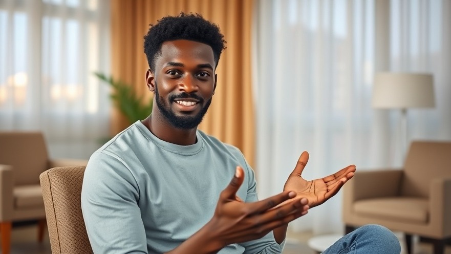 Young African man presenting in a clinic, showcasing loyalty program healthcare benefits.