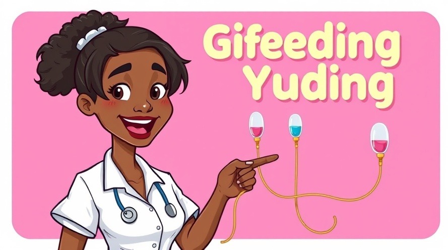 Colorful illustration of G-Tubes and J-Tubes with a smiling nurse, showcasing nutrition support.