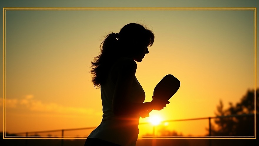Silhouette of a black female pickleball player serving at sunset, inspiring pickleball enthusiasts.