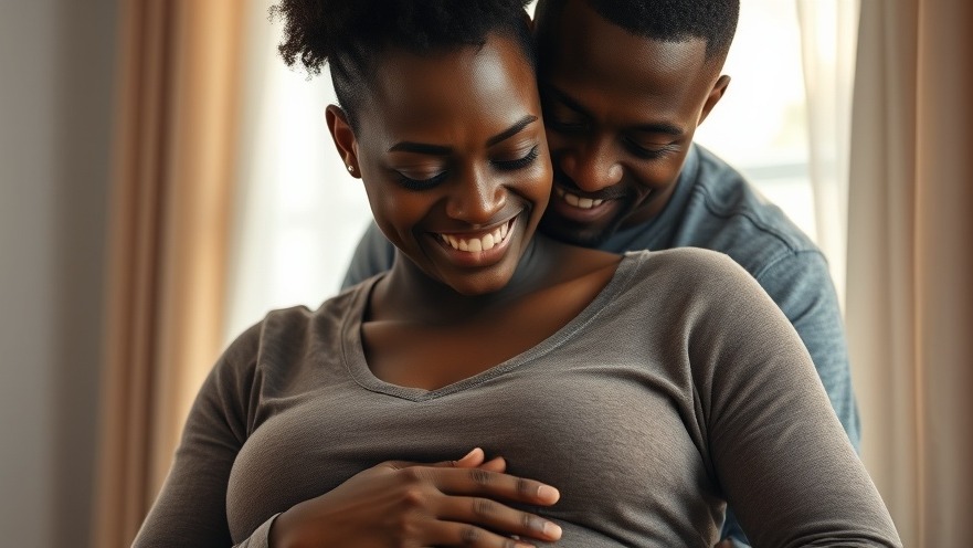 A father embracing his pregnant partner, showcasing the involvement of fathers in antenatal education.