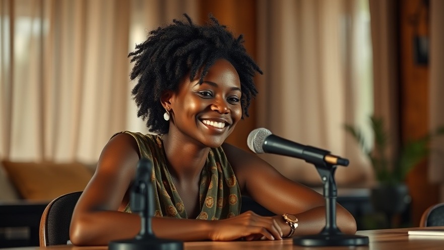 Young woman speaking into a microphone indoors.