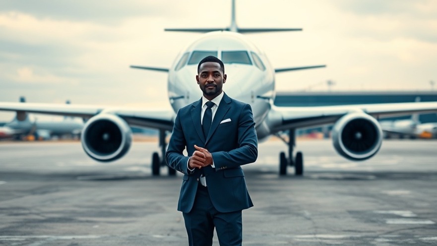 Dynamic African TV presenter at airport, covering Nigerian political issues.