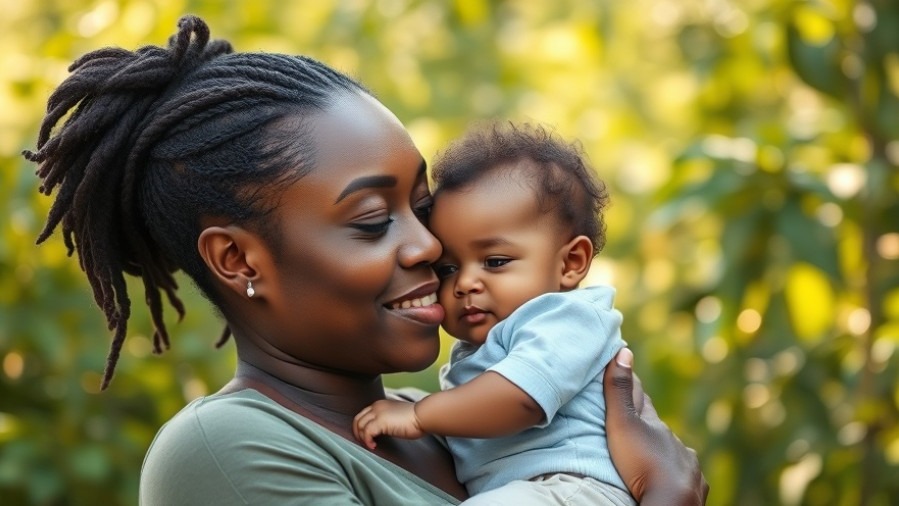 Tender interaction between a black mother and baby, showcasing Black maternal health.