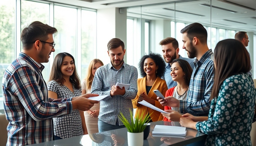 Diverse team discussing ideas in a modern office for communication support.