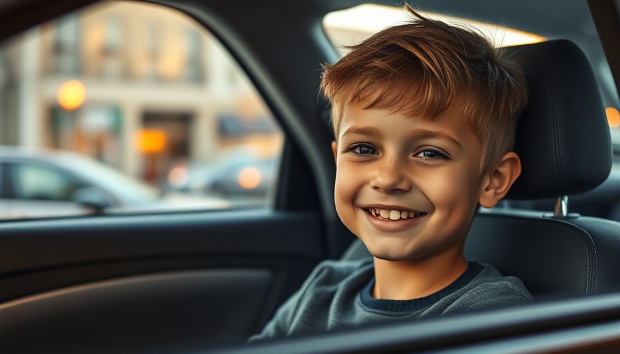 Young boy smiling in car, related to ABA Therapy.