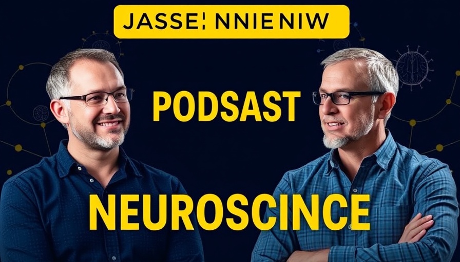 Podcast discussion on neurons feedback controllers with two speakers, digital graphic.