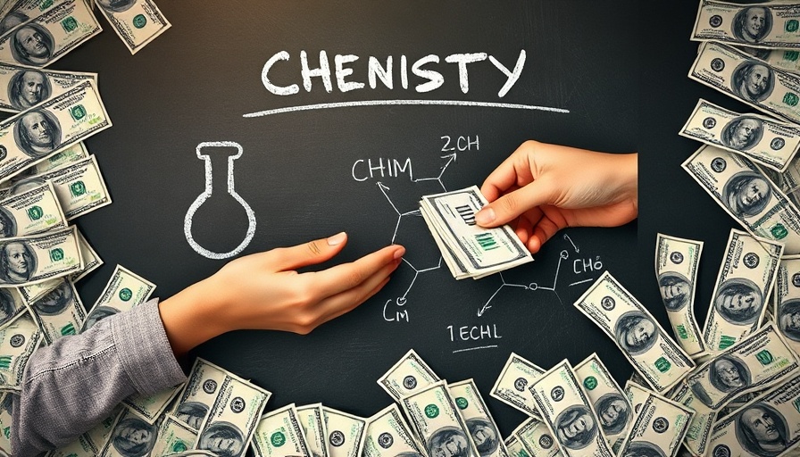 Science funding education concept with money and chalkboard.