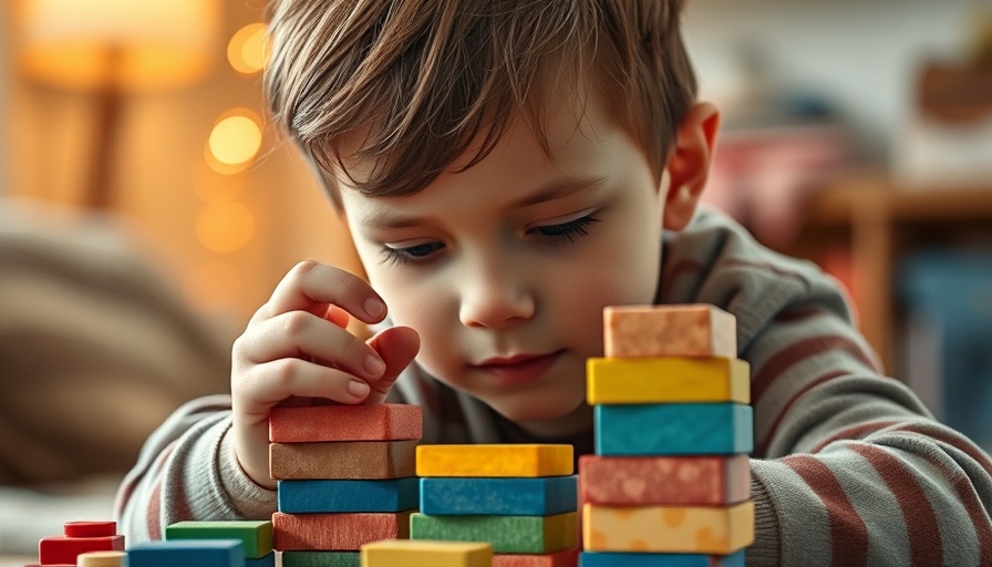 Young child stacking blocks, illustrating focus in autism research.