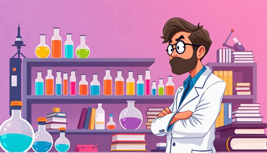 Illustrative depiction of a scientist examining flasks for autism research breakthroughs.