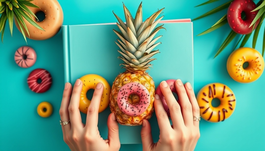 Book cover with colorful donuts on turquoise, hydration tips for children.