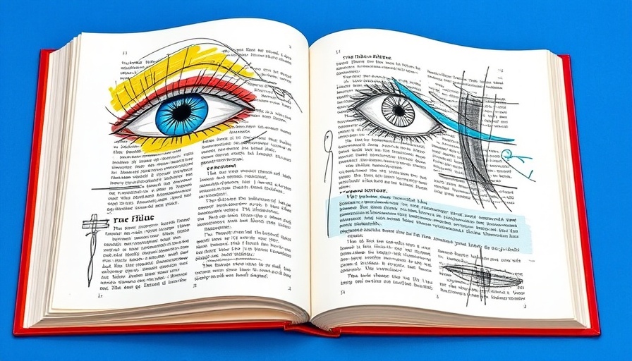 Illustrated open book with abstract art for autism research.