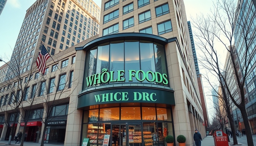 Whole Foods Market storefront in urban area, bright day.