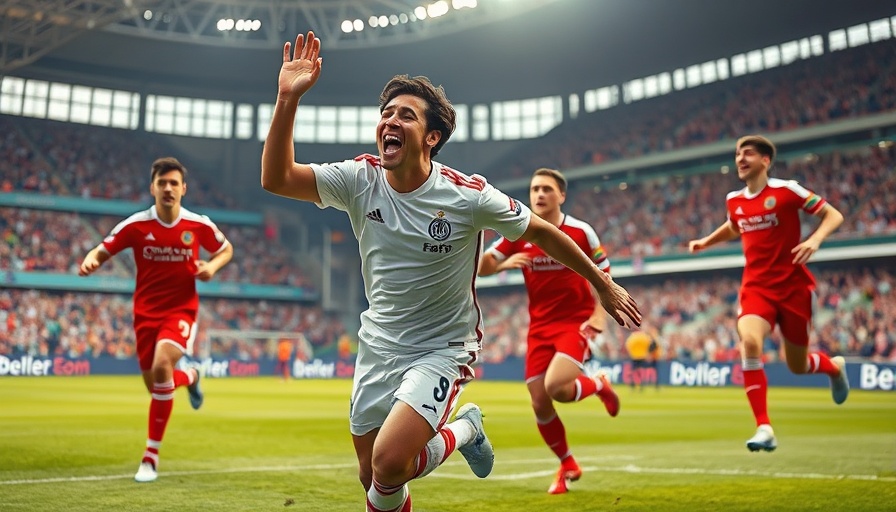 AI sports betting scene with celebrating soccer player.