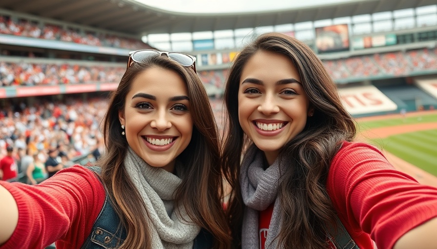 Two women taking a selfie at a sports event.