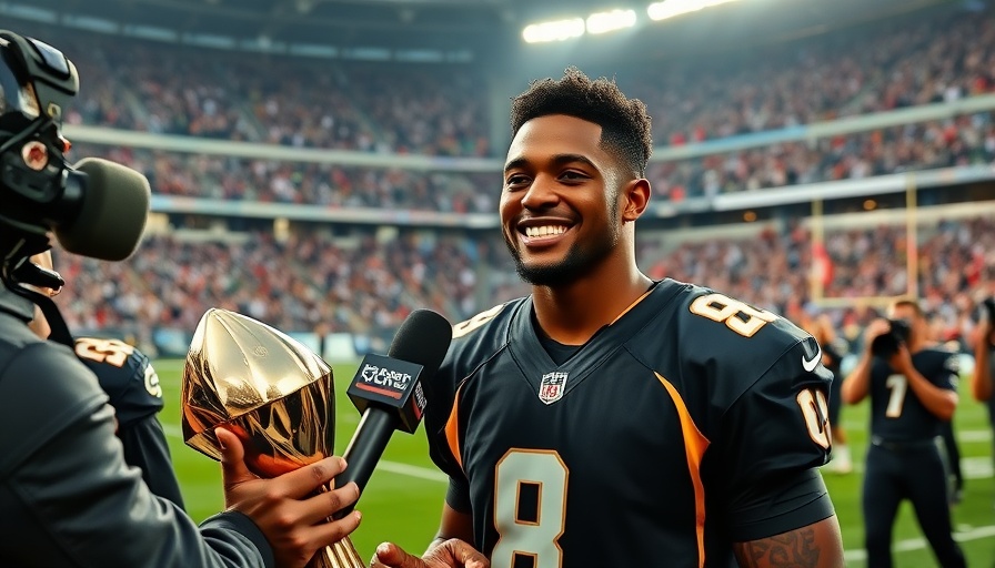 Athlete celebrating on field with trophy, AI sports betting.