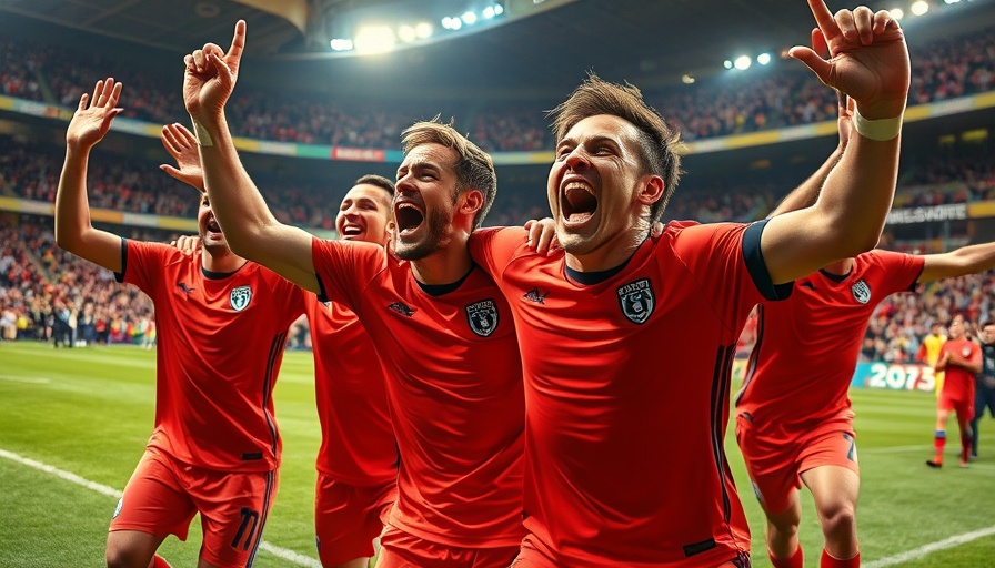 AI sports betting: Excited players celebrating a win in a stadium.