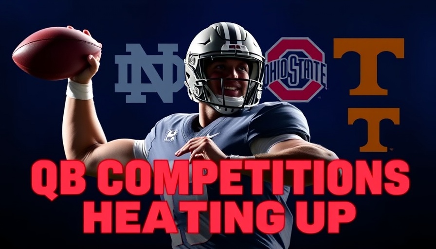 AP poll college football predictions with quarterback silhouette and team logos.